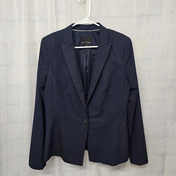 Banana Republic Navy Blue Blazer Pinstriped Preppy Office Peplum 14 - Picture 7 of 11